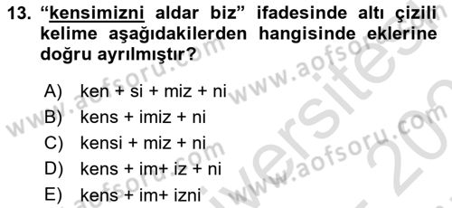 XIV-XV. Yüzyıllar Türk Dili Dersi 2024 - 2025 Yılı (Final) Dönem Sonu Sınav Soruları 13. Soru
