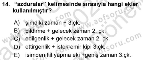 XIV-XV. Yüzyıllar Türk Dili Dersi 2024 - 2025 Yılı (Final) Dönem Sonu Sınav Soruları 14. Soru