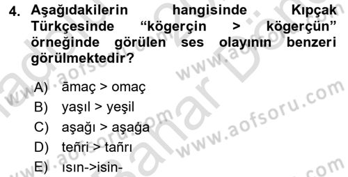 XIV-XV. Yüzyıllar Türk Dili Dersi 2024 - 2025 Yılı (Final) Dönem Sonu Sınav Soruları 4. Soru