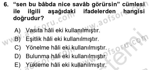 XIV-XV. Yüzyıllar Türk Dili Dersi 2024 - 2025 Yılı (Final) Dönem Sonu Sınav Soruları 6. Soru