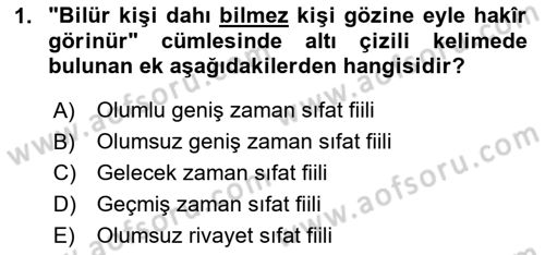 XIV-XV. Yüzyıllar Türk Dili Dersi 2024 - 2025 Yılı Yaz Okulu Sınav Soruları 1. Soru