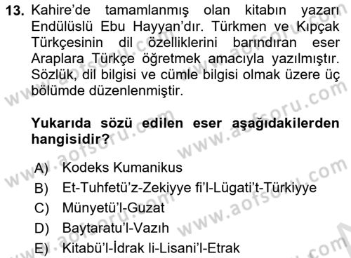 XIV-XV. Yüzyıllar Türk Dili Dersi 2024 - 2025 Yılı Yaz Okulu Sınav Soruları 13. Soru