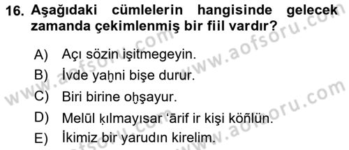 XIV-XV. Yüzyıllar Türk Dili Dersi 2024 - 2025 Yılı Yaz Okulu Sınav Soruları 16. Soru