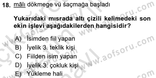 XIV-XV. Yüzyıllar Türk Dili Dersi 2024 - 2025 Yılı Yaz Okulu Sınav Soruları 18. Soru