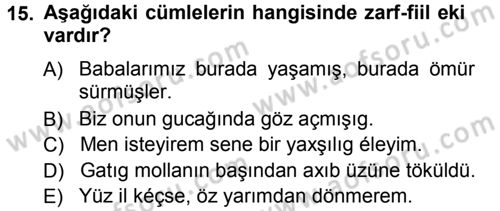Çağdaş Türk Yazı Dilleri 1 Dersi Ara Sınavı Deneme Sınav Soruları 15. Soru