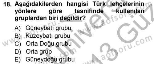 Çağdaş Türk Yazı Dilleri 1 Dersi Ara Sınavı Deneme Sınav Soruları 18. Soru