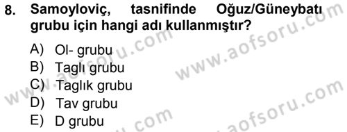 Çağdaş Türk Yazı Dilleri 1 Dersi Ara Sınavı Deneme Sınav Soruları 8. Soru