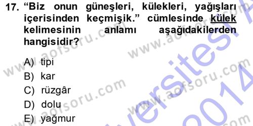 Çağdaş Türk Yazı Dilleri 1 Dersi Ara Sınavı Deneme Sınav Soruları 17. Soru