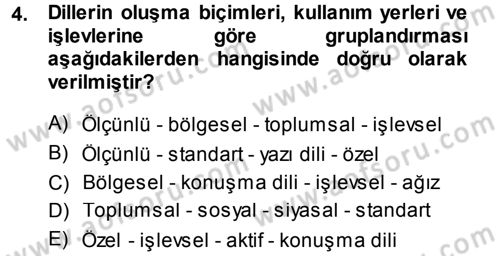Çağdaş Türk Yazı Dilleri 1 Dersi 2013 - 2014 Yılı (Vize) Ara Sınav Soruları 4. Soru