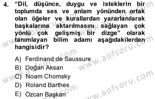 Çağdaş Türk Yazı Dilleri 1 Dersi Ara Sınavı Deneme Sınav Soruları 4. Soru