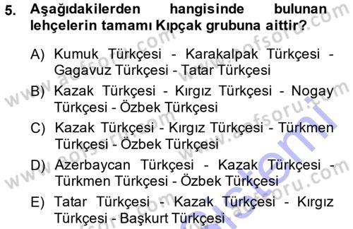 Çağdaş Türk Yazı Dilleri 1 Dersi Ara Sınavı Deneme Sınav Soruları 5. Soru