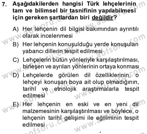 Çağdaş Türk Yazı Dilleri 1 Dersi Ara Sınavı Deneme Sınav Soruları 7. Soru