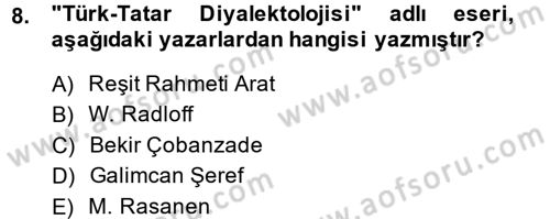 Çağdaş Türk Yazı Dilleri 1 Dersi Ara Sınavı Deneme Sınav Soruları 8. Soru