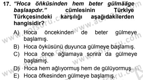 Çağdaş Türk Yazı Dilleri 1 Dersi 2014 - 2015 Yılı Tek Ders Sınav Soruları 17. Soru