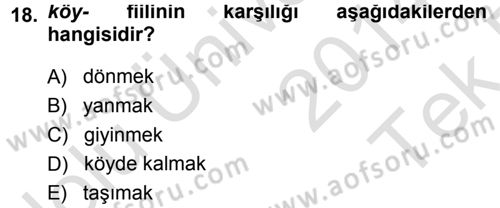 Çağdaş Türk Yazı Dilleri 1 Dersi 2014 - 2015 Yılı Tek Ders Sınav Soruları 18. Soru