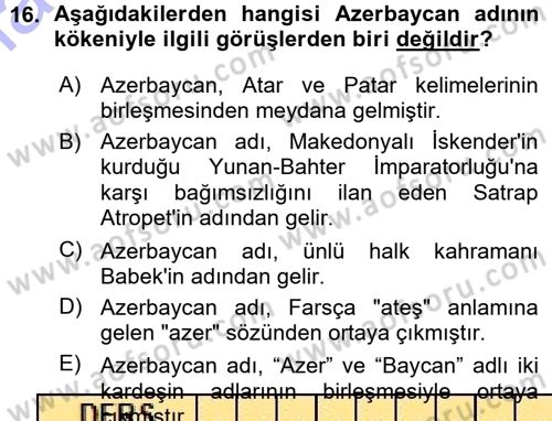 Çağdaş Türk Yazı Dilleri 1 Dersi 2015 - 2016 Yılı (Vize) Ara Sınav Soruları 16. Soru