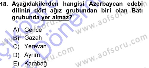 Çağdaş Türk Yazı Dilleri 1 Dersi Ara Sınavı Deneme Sınav Soruları 18. Soru