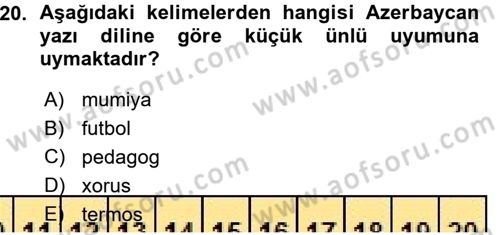 Çağdaş Türk Yazı Dilleri 1 Dersi Ara Sınavı Deneme Sınav Soruları 20. Soru