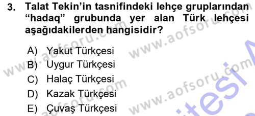 Çağdaş Türk Yazı Dilleri 1 Dersi Ara Sınavı Deneme Sınav Soruları 3. Soru