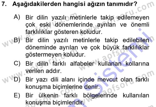 Çağdaş Türk Yazı Dilleri 1 Dersi 2015 - 2016 Yılı (Vize) Ara Sınav Soruları 7. Soru