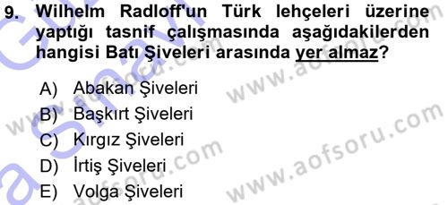 Çağdaş Türk Yazı Dilleri 1 Dersi 2015 - 2016 Yılı (Vize) Ara Sınav Soruları 9. Soru