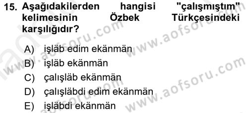 Çağdaş Türk Yazı Dilleri 1 Dersi 2015 - 2016 Yılı Tek Ders Sınav Soruları 15. Soru