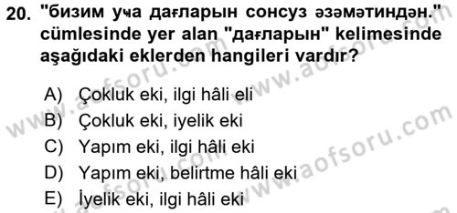 Çağdaş Türk Yazı Dilleri 1 Dersi 2015 - 2016 Yılı Tek Ders Sınav Soruları 20. Soru