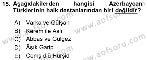 Çağdaş Türk Yazı Dilleri 1 Dersi Ara Sınavı Deneme Sınav Soruları 15. Soru