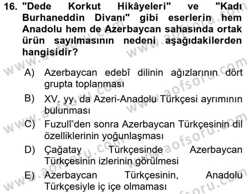 Çağdaş Türk Yazı Dilleri 1 Dersi Ara Sınavı Deneme Sınav Soruları 16. Soru