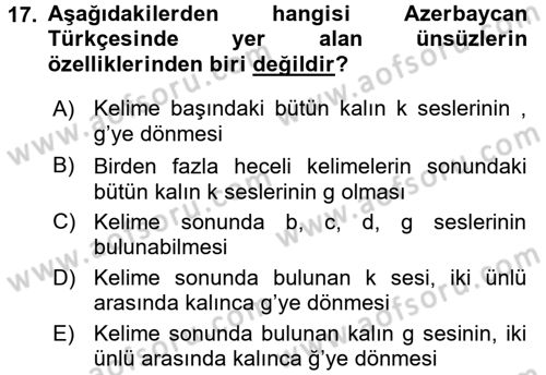 Çağdaş Türk Yazı Dilleri 1 Dersi 2016 - 2017 Yılı (Vize) Ara Sınav Soruları 17. Soru
