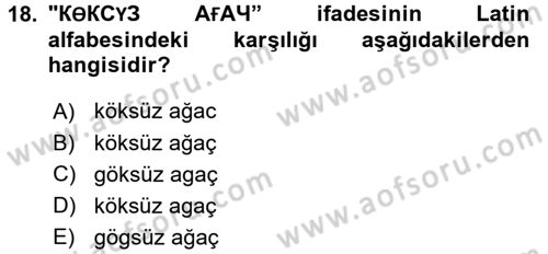 Çağdaş Türk Yazı Dilleri 1 Dersi 2016 - 2017 Yılı (Vize) Ara Sınav Soruları 18. Soru