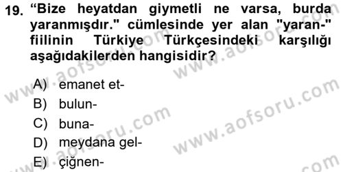 Çağdaş Türk Yazı Dilleri 1 Dersi Ara Sınavı Deneme Sınav Soruları 19. Soru