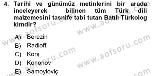 Çağdaş Türk Yazı Dilleri 1 Dersi Ara Sınavı Deneme Sınav Soruları 4. Soru