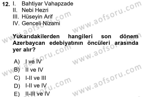 Çağdaş Türk Yazı Dilleri 1 Dersi 2017 - 2018 Yılı (Vize) Ara Sınav Soruları 12. Soru