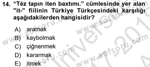 Çağdaş Türk Yazı Dilleri 1 Dersi Ara Sınavı Deneme Sınav Soruları 14. Soru
