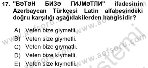 Çağdaş Türk Yazı Dilleri 1 Dersi Ara Sınavı Deneme Sınav Soruları 17. Soru