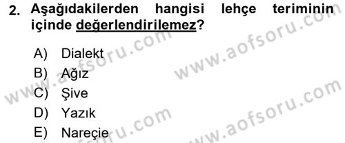 Çağdaş Türk Yazı Dilleri 1 Dersi Ara Sınavı Deneme Sınav Soruları 2. Soru