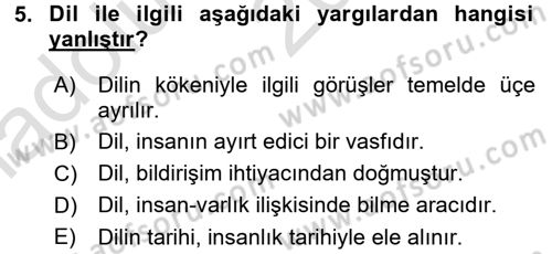 Çağdaş Türk Yazı Dilleri 1 Dersi Ara Sınavı Deneme Sınav Soruları 5. Soru