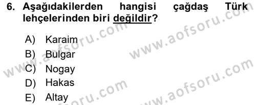 Çağdaş Türk Yazı Dilleri 1 Dersi 2017 - 2018 Yılı (Vize) Ara Sınav Soruları 6. Soru