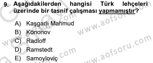 Çağdaş Türk Yazı Dilleri 1 Dersi Ara Sınavı Deneme Sınav Soruları 9. Soru