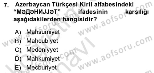 Çağdaş Türk Yazı Dilleri 1 Dersi 2018 - 2019 Yılı 3 Ders Sınav Soruları 7. Soru