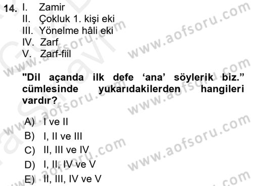 Çağdaş Türk Yazı Dilleri 1 Dersi Ara Sınavı Deneme Sınav Soruları 14. Soru