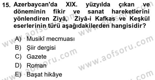 Çağdaş Türk Yazı Dilleri 1 Dersi 2018 - 2019 Yılı (Vize) Ara Sınav Soruları 15. Soru