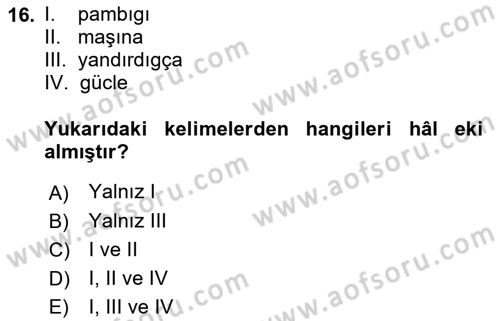 Çağdaş Türk Yazı Dilleri 1 Dersi Ara Sınavı Deneme Sınav Soruları 16. Soru
