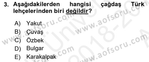 Çağdaş Türk Yazı Dilleri 1 Dersi Ara Sınavı Deneme Sınav Soruları 3. Soru