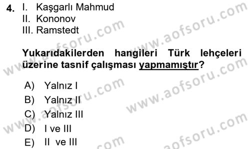 Çağdaş Türk Yazı Dilleri 1 Dersi Ara Sınavı Deneme Sınav Soruları 4. Soru