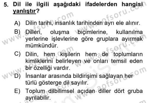Çağdaş Türk Yazı Dilleri 1 Dersi Ara Sınavı Deneme Sınav Soruları 5. Soru