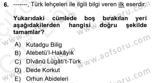 Çağdaş Türk Yazı Dilleri 1 Dersi Ara Sınavı Deneme Sınav Soruları 6. Soru