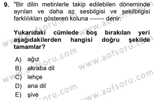 Çağdaş Türk Yazı Dilleri 1 Dersi Ara Sınavı Deneme Sınav Soruları 9. Soru