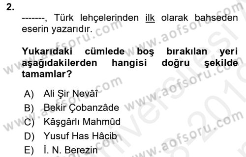 Çağdaş Türk Yazı Dilleri 1 Dersi 2018 - 2019 Yılı (Final) Dönem Sonu Sınavı 2. Soru